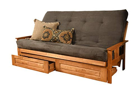 Kodiak Furniture Monterey Queen-size Futon, Storage Drawers, Butternut Finish with Suede Gray Mattress Kodiak Furniture
