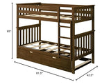 Max & Lily Bunk Bed, Twin-Over-Twin Bed Frame for Kids with Trundle, Walnut Max & Lily