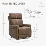 KISLOT Leather Power Recliner Chair Wall Hugger Sofa with USB Charging Ports Electric Reclining RV Furniture for Living Room KISLOT