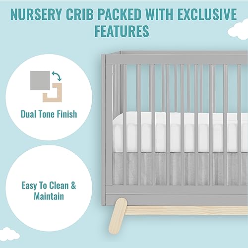 Dream On Me Hygge 5-in-1 Convertible Crib in Pebble Grey Oak, JPMA & Greenguard Gold Certified, Made of Sustainable Pinewood, Easy to Clean, Safe Wooden Nursery Furniture - WoodArtSupply