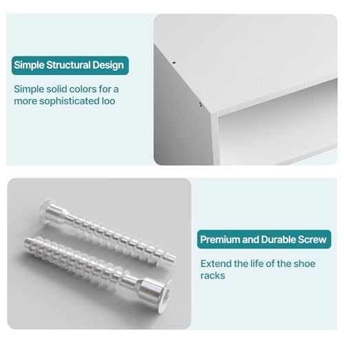 DUMOS 31 Inch Stackable White Shoe Rack, 2-Tier Wooden Storage Benches Organizer, Freestanding Entryway Bench for 6-9 Pairs Shoes, for Entryway, Office, Bathroom Use, White DUMOS