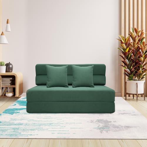 ANONER Fold Out Couch Bed Memory Foam Sleeper Chair with 2 Pillows, Queen Size Futon Couch Guest Convertible Chair Bed, Washable Cover, Dark Green ANONER