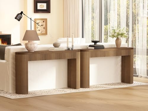 Solid Wood Console Table with Drawer - 55 Inches Mid Century Modern Fluted Foyer Table, Entryway Hallway Minimalist Sofa Table, Oval with Drawer HOKYHOKY
