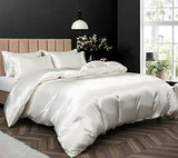 P Pothuiny 5 Pieces Satin Duvet Cover Full/Queen Size Set, Luxury Silky Like Ivory White Duvet Cover Bedding Set with Zipper Closure, 1 Duvet Cover + 4 Pillow Cases (No Comforter) P Pothuiny