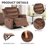 CANMOV Manual Recliner Chair for Adults, Upholstered Fabric Sofa Chair with Overstuffed Arms and Back, Manual Single Sofa for Living Room & Bedroom, Brown