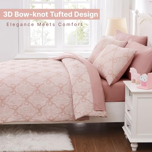 Wink Deer Twin Comforter Set with Sheets for Girls-5 Pieces Twin Bedding Sets with Pink Comforter, Sheets, Pillowcase & Sham for Kids (Pink Diamond, 66" X 86") Wink Deer