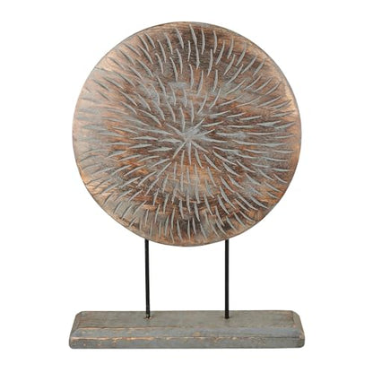 Eximious India Farmhouse Table Sculpture Home Decor Statue Mandala Carved for Modern Home 10" x 14", Living Room, Fireplace Mantel Shelf, Table and Entryway Decor Stand KHST04