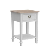 Wnutrees Rustic Farmhouse Accent End Table, Nightstand Side Tables with Drawers and Open Storage Shelf for Living Room Bedroom, Wooden Top, Handcrafted Finish, Set of 2, White Wnutrees