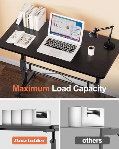 Amztabler Small Standing Desk Adjustable Height, Mobile Stand Up Desk with Wheels, 32 Inch Portable Rolling Desks for Walking Pad Treadmill Black Amztabler