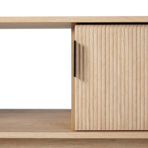 Walker Edison Walton Modern Fluted-Door Low Stand for TVs up to 65 Inches, 58 Inch, Coastal Oak Walker Edison