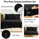 CozyLux King Size Comforter Set Black - 7 Pieces Striped Seersucker Bed in a Bag, Soft Lightweight Boho Bedding Set with All Season Comforters King Size, Sheets, Pillowcases & Shams CozyLux