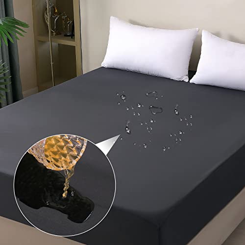 Waterproof Mattress Protector Queen, Fitted Sheet Style Breathable Mattress Cover with Deep Pocket Fits Up to 18'', Machine Washable Noiseless Bed Cover for Kids Adults Pets (Dark Gray, 60'' X 80'') ohano
