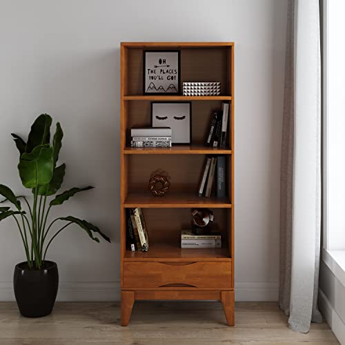 SIMPLIHOME Harper SOLID HARDWOOD 24 Inch Mid Century Modern Bookcase with Storage in Teak Brown, For the Living Room, Study Room and Office - WoodArtSupply