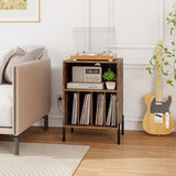 Giantex Record Player Stand with Charging Station, Turntable Stand with Storage Cabinet, Record Player Shelf with Metal Legs, Vinyl Record Storage up to 150 Albums for Living Room (Rustic Brown) Giantex