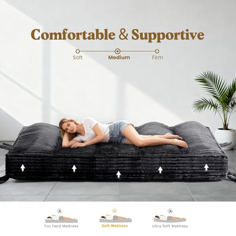 NLDD 10" Futon Mattress Full Size, Ultra Thick Futons Sofa Couch Bed Sleeper Sofa Bed, Versatile Floor Futons Japanese Floor Mattress for Adults, Black (Frame Not Included) NLDD