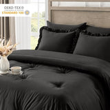 QUIETSEA King Size Bed in a Bag 7 Pieces King Size Comforter Set, Ruffle Shabby Chic Bedding Comforter Set Black Bed Set with Comforter, Pillowcases, Flat Sheet, Fitted Sheet and Pillow Shams QUIETSEA