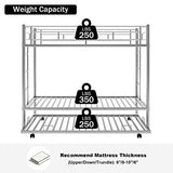 Merax Metal Bunk Bed Twin Over Twin Triple Bunk Bed with Twin Size Trundle, Grey Silver 642 Merax