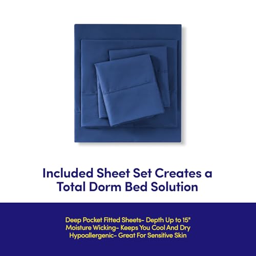 Dorm Room Essentials College Bedding Comforter Set 5 Piece Twin Size Bed in a Bag for College Students Boys and Girls, Twin, Royal Blue Sweet Home Collection