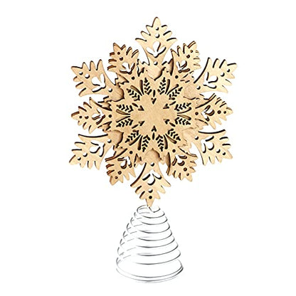 Snowflake Tree Topper - Wooden Christmas Ornament with Carved Look