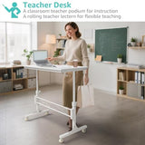 WINAZ Small Portable Treadmill Walking Pad Desk on Wheels, 32 Inch White Adjustable Height Mobile Rolling Standing Teacher Desks, Couch Sofa Side Laptop Stand Up Table for Bedroom, White WINAZ