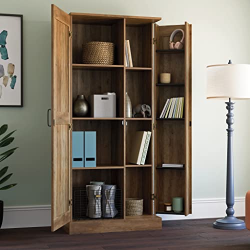 Sauder Miscellaneous 2-Door Swing Out Storage Pantry Cabinet, L: 32.17" x W: 17.13" x H: 72.09", Rural Pine Finish Sauder