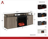 Ameriwood Home Carson Fireplace TV Stand for TVs up to 70 Inch, Replaceable Electric Fireplace Insert Heater, Realistic Log and Flame Effect, For Living Room or Bedroom, Black Ameriwood Home
