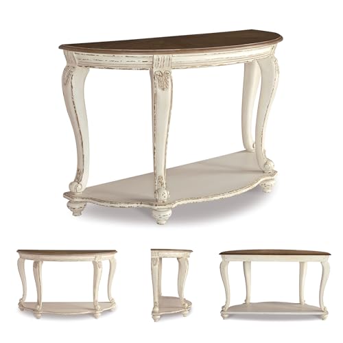 Signature Design by Ashley Realyn French Country Semi-Circle Console Table, White & Brown Signature Design by Ashley