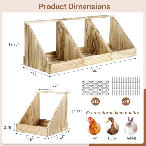 Chewoof 3 Pack Nesting Boxes for Chickens, Wood Chicken Coop Nesting Box, Duck Nesting Box Chicken Nesting Boxes for Laying Eggs, Chicken Box, Chicken Coop Accessories Nesting Box Chewoof
