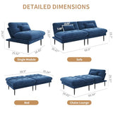 NEDYO 70 inch Convertible Futon Sofa Bed, Velvet Sleeper Sofa with Adjustable Backrest, Thick Fill and Convertible Modules, 4 in 1 Loveseat Couch for Living Room, Blue NEDYO