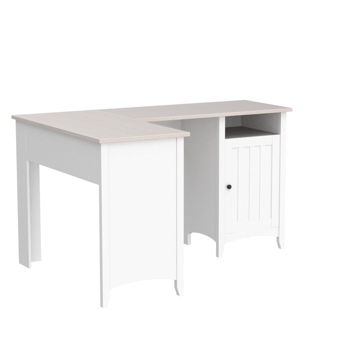 HOMCOM L-Shaped Computer Desk with Open Shelf and Storage Cabinet, Corner Writing Desk with Adjustable Shelf, White - WoodArtSupply