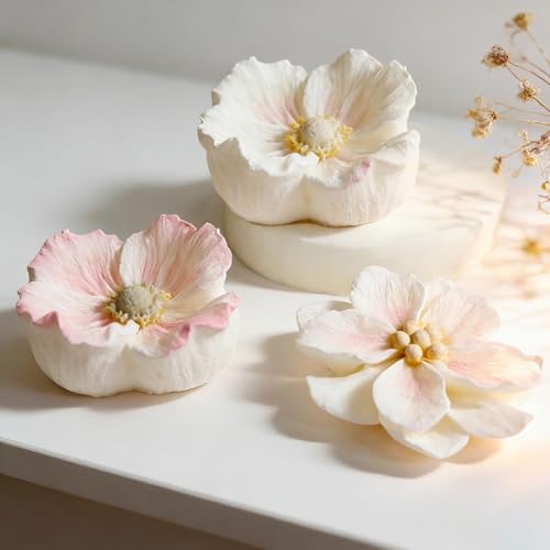 2PCS 3D Flower Silicone Candle Molds,Camellia Silicone Poppy Flower Mold for DIY Epoxy Crafts Handmade Soap Aromatherapy Gypsum Polymer Clay Crafts Fondant Mold