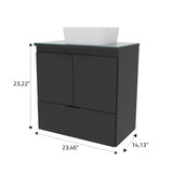 COZIMAX Cabinet and Sink Soul 24" Floating Bathroom Vanity with White Ceramic Sink, Tempered Glass Countertop, Soft Close Doors, 1 Drawer, Wall Mount (Black) COZIMAX