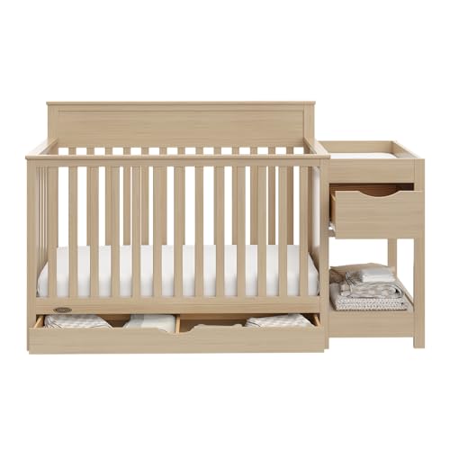 Graco Shiloh 5-in-1 Convertible Crib & Changer with Drawer – GREENGUARD Gold Certified Baby Crib Crafted from Wood, Converts to Toddler Bed, Daybed, and Full-Size Bed (Driftwood)