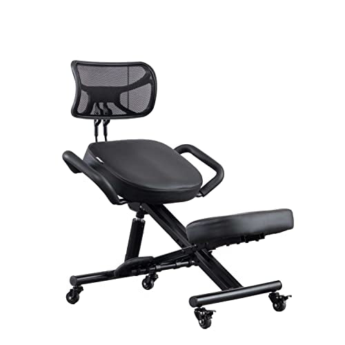 Ergonomic Kneeling Chair with Back Support and Wheels for Office, Adjustable Balance Chair for Home,Black SITSEATSEE