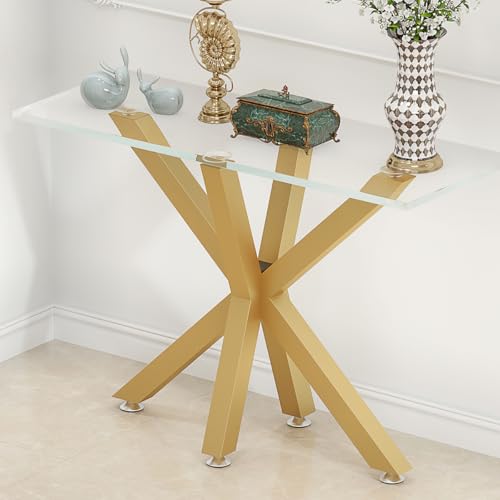 sumatos Metal Console Table Base 30 Inch, Modern Desk Legs for Marble,Glass,Wood Top, Heavy Duty Sofa Table Legs for Hallway,Entry, Living Room,Office 35" L x 16" W x 30" H (Gold) sumatos