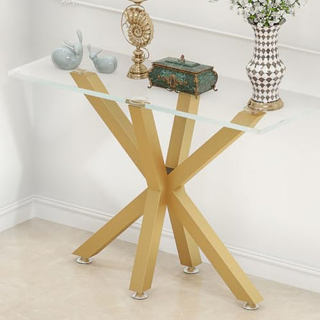 sumatos Metal Console Table Base 30 Inch, Modern Desk Legs for Marble,Glass,Wood Top, Heavy Duty Sofa Table Legs for Hallway,Entry, Living Room,Office 35" L x 16" W x 30" H (Gold) sumatos