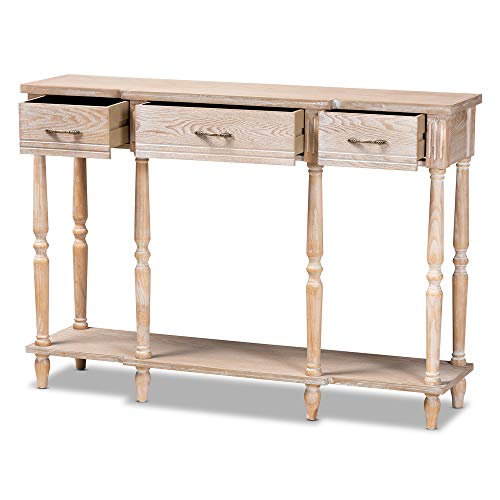 Baxton Studio Hallan Classic and Traditional French Provincial Rustic Whitewashed Oak Brown Finished Wood 3-Drawer Console Table Baxton Studio