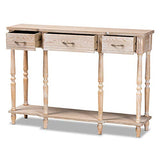 Baxton Studio Hallan Classic and Traditional French Provincial Rustic Whitewashed Oak Brown Finished Wood 3-Drawer Console Table Baxton Studio