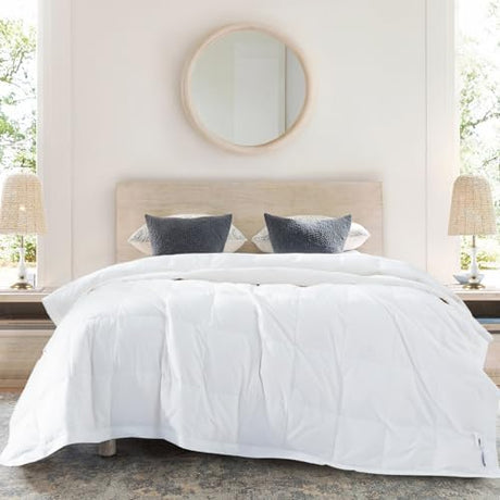 Globon Lightweight Goose Down Comforter Queen Size, Summer Blanket for Hot Sleepers, Soft Noiseless Shell, Breathable Duvet Insert 96x88 inch White Globon