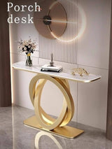 Modern Geometric Console Table with Easy-to-Clean Sintered Stone Top, Narrow Entryway Sofa Table for Hallway, Living Room, Foyer, Entrance(Brown+White,39.3"/100cm) wihgony