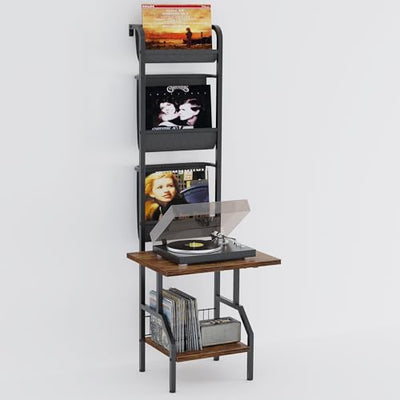 Lutown-Teen Record Player Stand with Vinyl Storage, Record Player Table Holds up to 200 Albums, 5-Tier Turntable Stand for Living Room, Rustic Brown