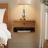 COZAYH Farmhouse Rubber Wood Floating Nightstand with Drawer and Open Shelf, Transitional Wall Mounted Side Table with Open Slot for Bedroom, Fully Assembled (Natural) COZAYH