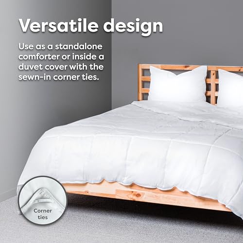 HOSPITOLOGY PRODUCTS White Comforter Queen Hypoallergenic Duvet Insert Microfiber All Season Goose Down Alternative Quilted - Corner Loops - Box Stitched - Washable - 90" W x 94" L HOSPITOLOGY PRODUCTS