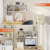 ELECWISH Desktop Bookshelf, Desk Shelf with 2 Drawers for Computer Desk, 36.22" 7-Tier Adjustable Desktop Hutch Organizer with Pegboard for Home Office, White ELECWISH