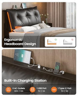 AOGLLATI Upholstered Queen Bed Frame with RemovableThick Backrest Headboard, Led Bed Frame Queen Size with 4 Storage Drawers and Charging Station, No Spring Box Needed, Black AOGLLATI