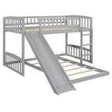 LZ LEISURE ZONE Twin Over Twin Bunk Bed, Wood Bunk Bed with Slide and Ladder, Gray LZ LEISURE ZONE