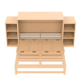 Ball & Cast Murphy Bed Full Size Bed Frame with Spacious Storage Drawers and Open Shelves,Wood Hideaway Beds w/No Box Spring Needed,Slat Support,for Apartment,Bedroom,can be Folded,Golden Ball & Cast