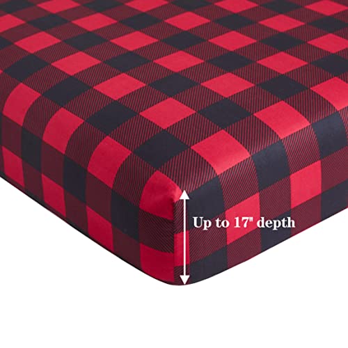 Marina Decoration Soft Silky Rich Printed Rayon from Bamboo All Season 3 Pieces Duvet Cover Fitted Sheet Ensemble Bedding Set with Zipper and Corner Tie, Red Black Plaid Pattern Twin/Single Size Marina Decoration