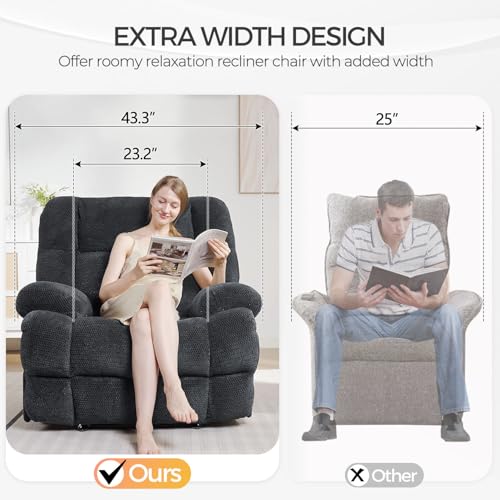 Oversized Power Zero Gravity Recliner Chairs for Adults, Electric Reclining 0 Gravity Chair for Big Man,Soft Fabric Overstuffed Single Recliners with USB Charger Port for Living Room, Grey