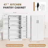 Shintenchi Kitchen Pantry Cabinet,5 - Layer Storage Cupboard with Adjustable Shelves for Organizing and Storing Food Items,47'' Versatile Buffet Sideboard for Kitchen, Bathroom and Laundry,White Shintenchi